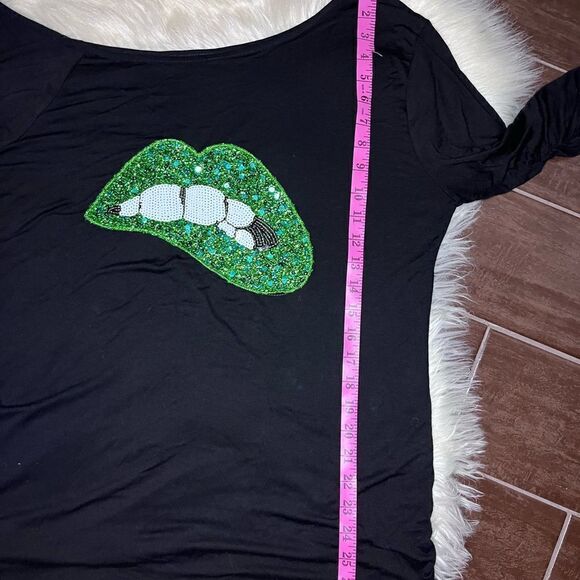 Magic Mk black/green sequins lip 3/4 sleeved blouse sz Large - Picture 5 of 7